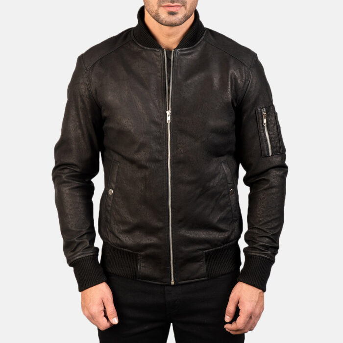 Bomia Ma-1 Distressed Black Leather Bomber Jacket 3