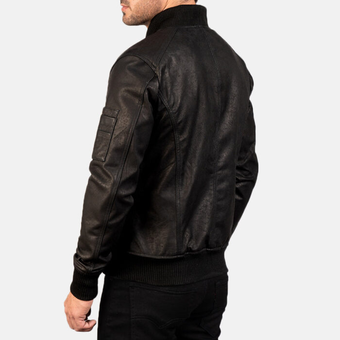 Bomia Ma-1 Distressed Black Leather Bomber Jacket 4