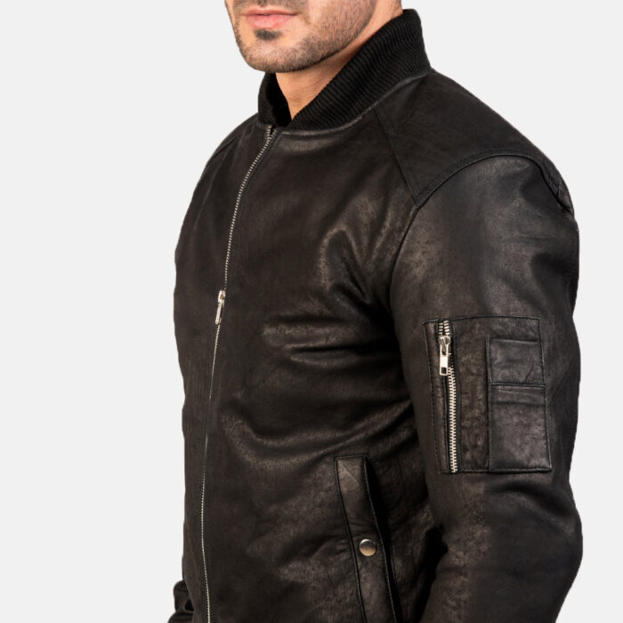Bomia Ma-1 Distressed Black Leather Bomber Jacket 5