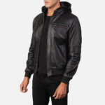 Bouncer Biz Black Leather Bomber Jacket 2