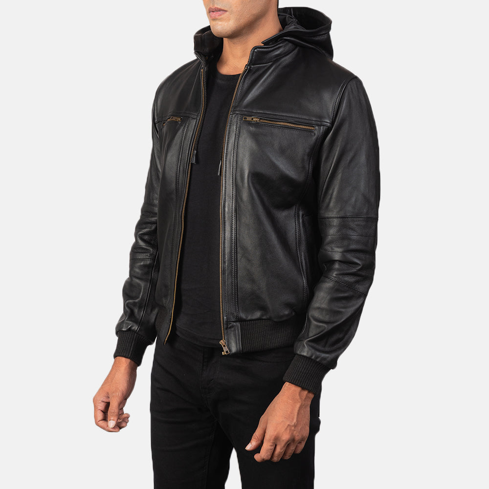 Bouncer Biz Black Leather Bomber Jacket 2