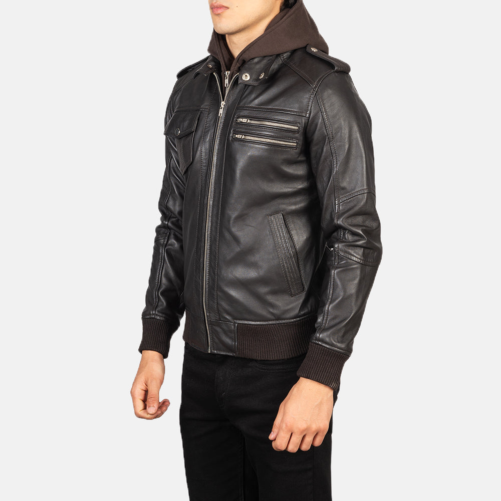 Bravado Brown Hooded Leather Bomber Jacket 2