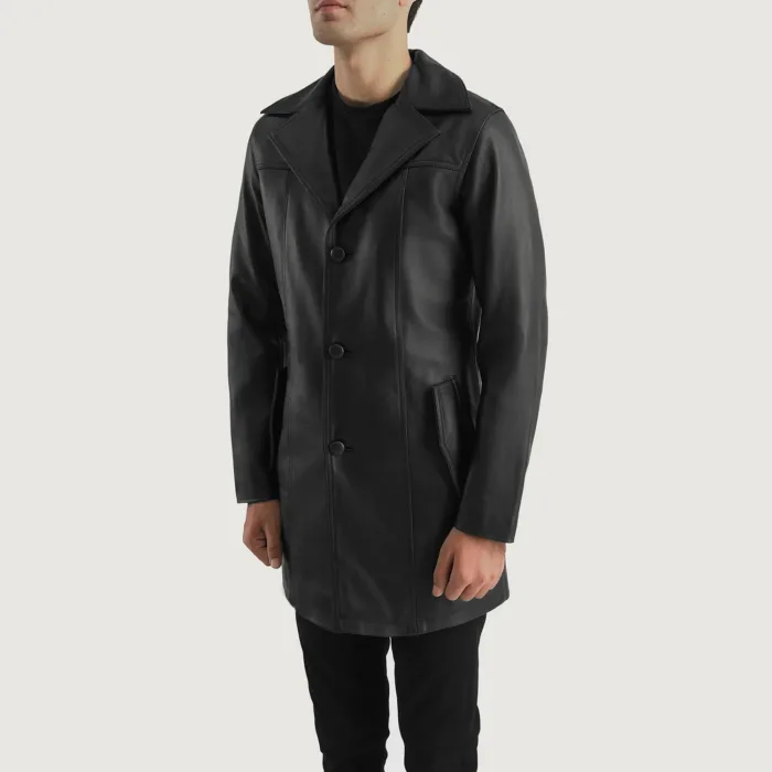 Brawnton Black Leather Coat 2