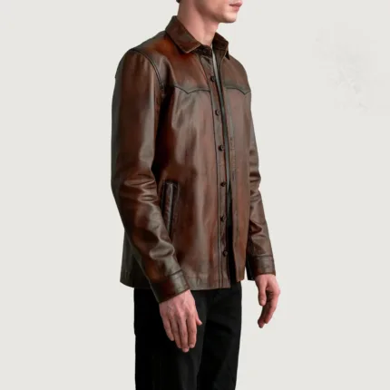 Bronco Distressed Brown Leather Shirt 2