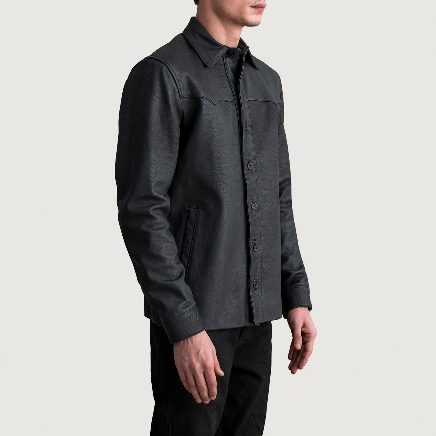 Bronco Tumbled Black Leather Shirt 2