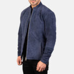 Charcoal Navy Blue Suede Biker Jacket 2