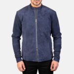 Charcoal Navy Blue Suede Biker Jacket 4