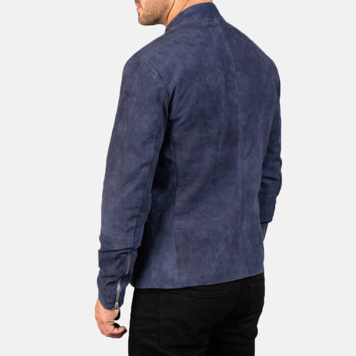 Charcoal Navy Blue Suede Biker Jacket 5