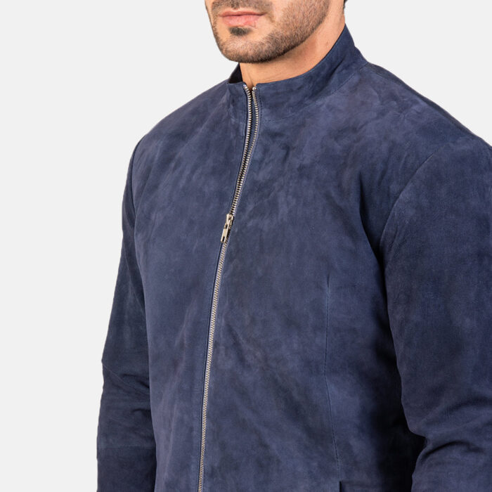 Charcoal Navy Blue Suede Biker Jacket 6