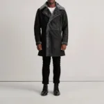 Charles Distressed Black Leather Shearling Double-Breasted Coat 3