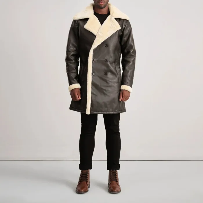 Charles Brown Leather Shearling Double-Breasted Coat 3