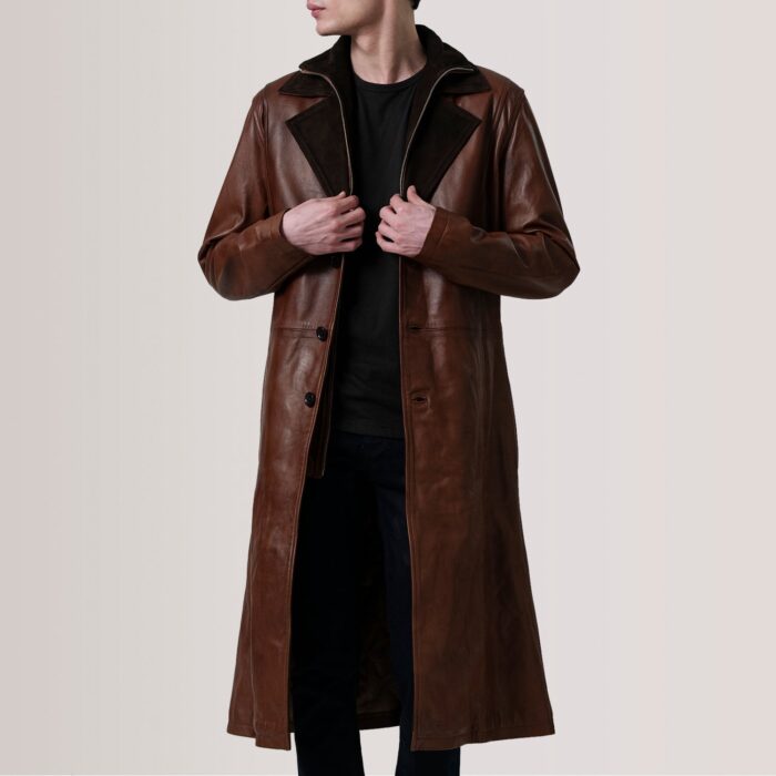 Charlton Waxed Brown Leather Single Breasted Coat 5