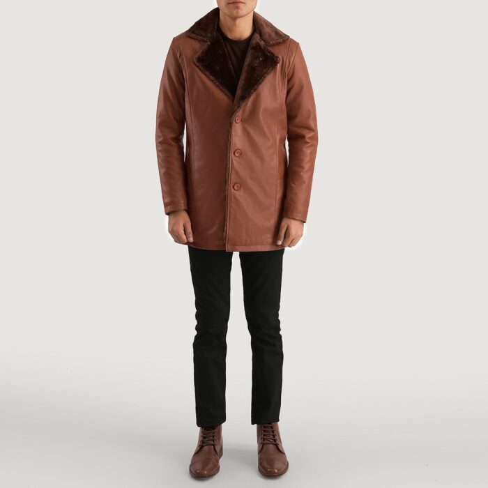 Cinnamon Brown Leather Fur Coat 3