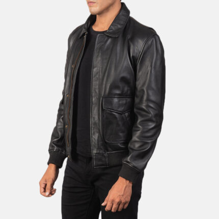 Coffmen Black A2 Leather Bomber Jacket 2