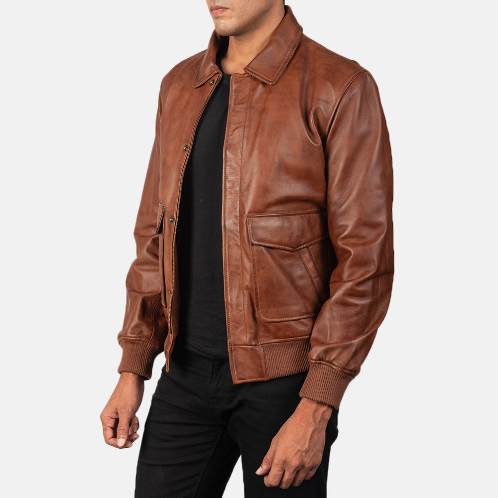 Coffmen Brown A2 Leather Bomber Jacket 2