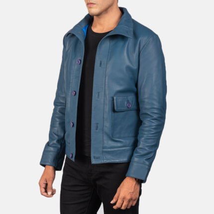 Columbus Blue Leather Bomber Jacket 2