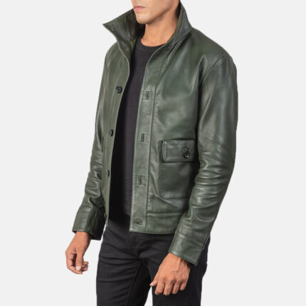 Columbus Green Leather Bomber Jacket 2