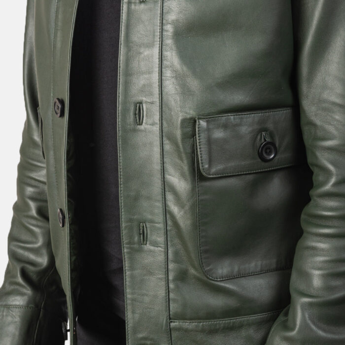 Columbus Green Leather Bomber Jacket 6