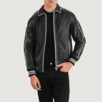 Cooper Black Leather Varsity Jacket