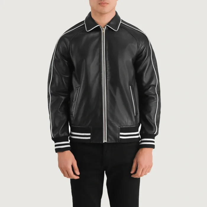 Cooper Black Leather Varsity Jacket 4