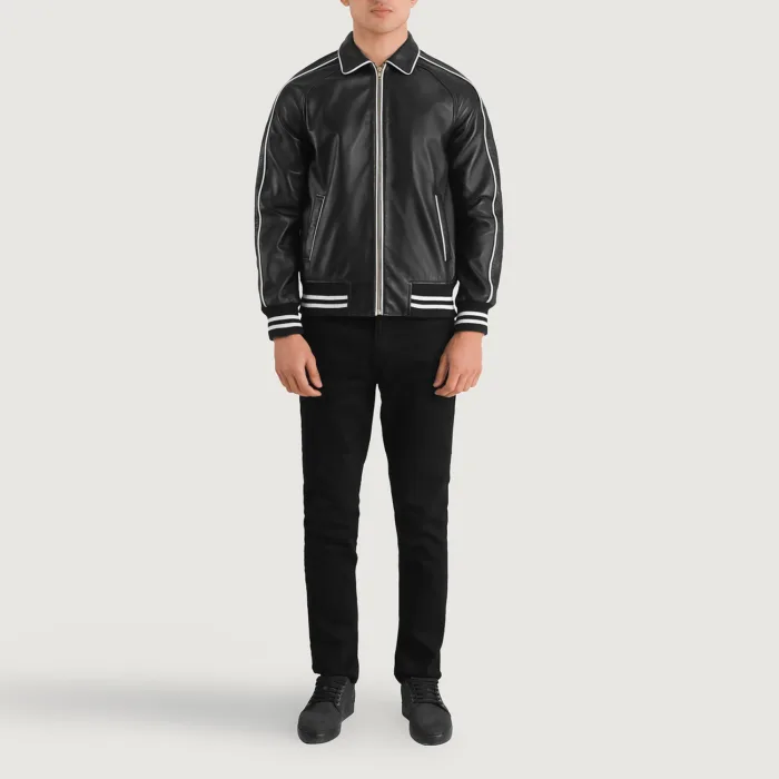 Cooper Black Leather Varsity Jacket 3