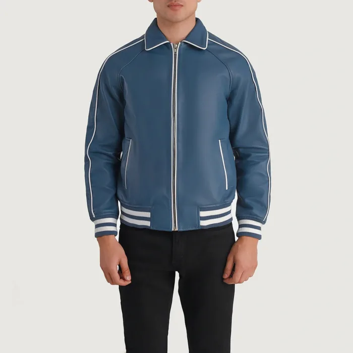Cooper Blue Leather Varsity Jacket 4