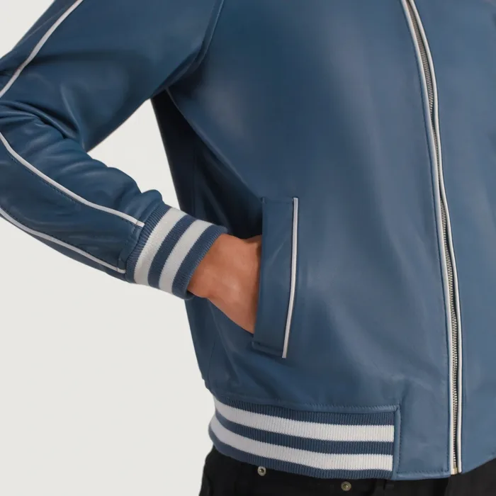 Cooper Blue Leather Varsity Jacket 6
