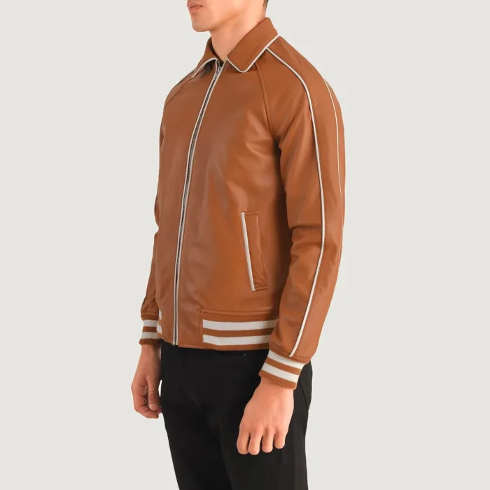 Cooper Tan Brown Leather Varsity Jacket 2