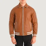 Cooper Tan Brown Leather Varsity Jacket 4