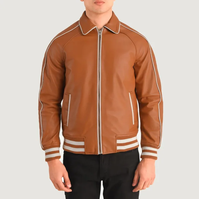 Cooper Tan Brown Leather Varsity Jacket 4