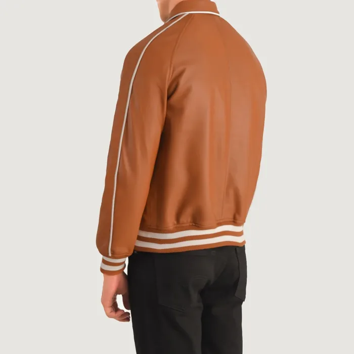 Cooper Tan Brown Leather Varsity Jacket 5