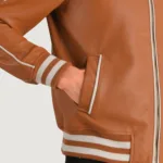 Cooper Tan Brown Leather Varsity Jacket 6