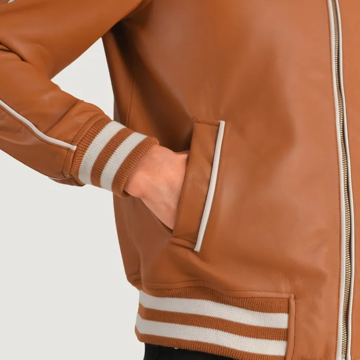 Cooper Tan Brown Leather Varsity Jacket 6