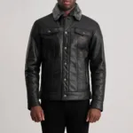 Dallis Black Leather Shearling Trucker Jacket 4