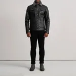 Dallis Black Leather Shearling Trucker Jacket 3