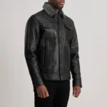 Dallis Black Leather Shearling Trucker Jacket 2