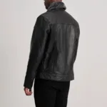 Dallis Black Leather Shearling Trucker Jacket 5
