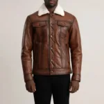 Dallis Brown Leather Shearling Trucker Jacket 4