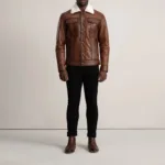 Dallis Brown Leather Shearling Trucker Jacket 3