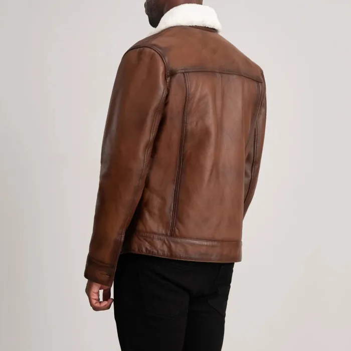 Dallis Brown Leather Shearling Trucker Jacket 5