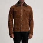 Dallis Brown Suede Shearling Trucker Jacket 4