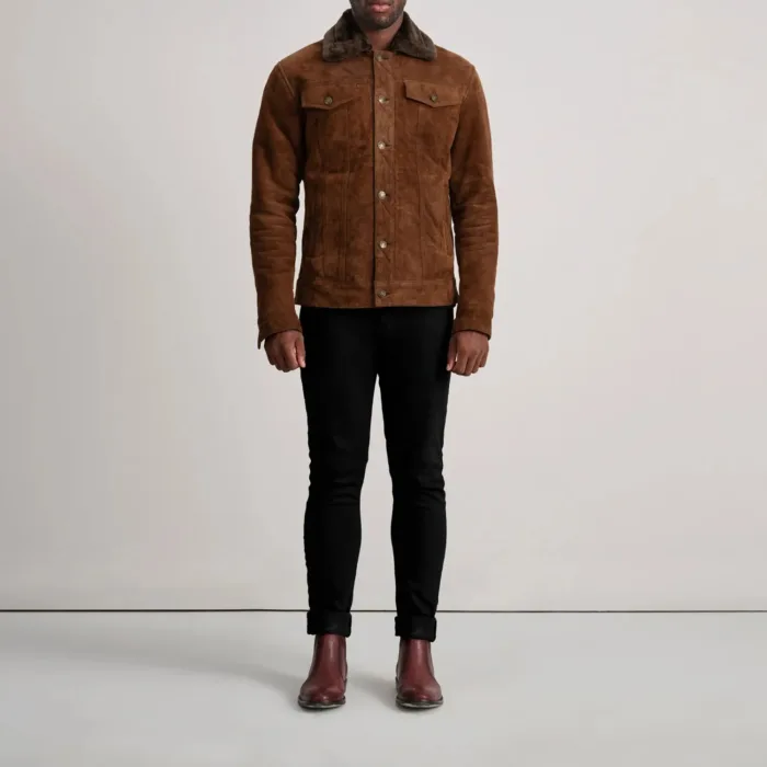 Dallis Brown Suede Shearling Trucker Jacket 3