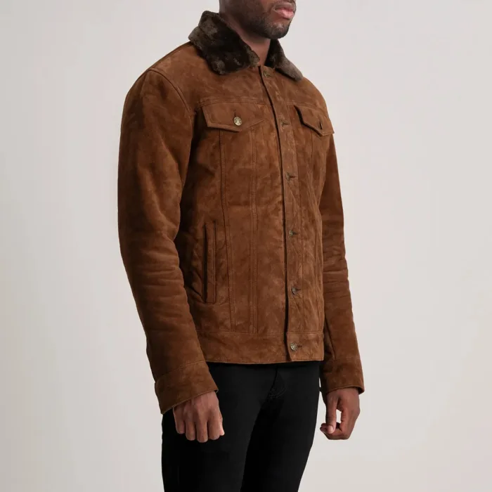 Dallis Brown Suede Shearling Trucker Jacket 2