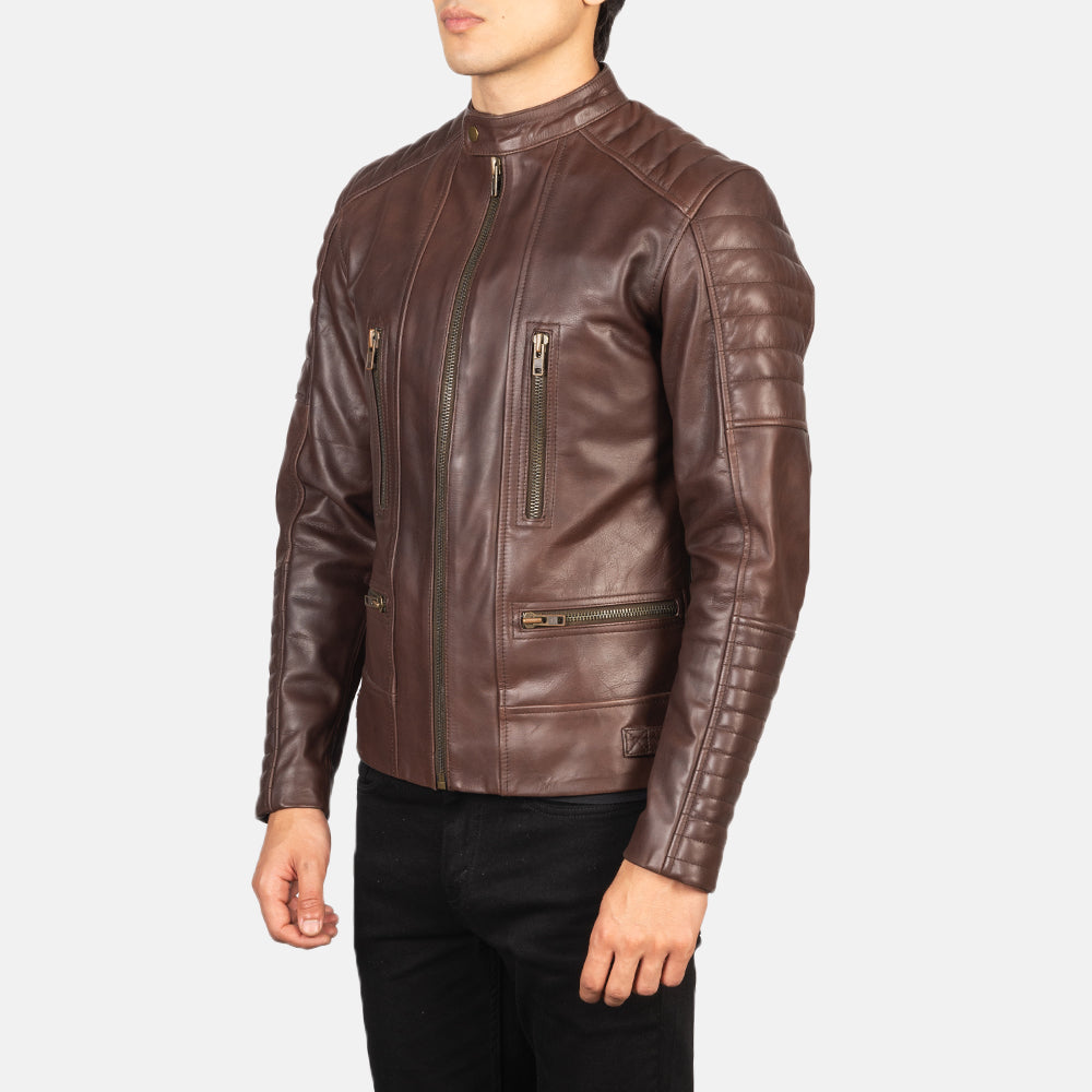 Damian Brown Leather Biker Jacket 2