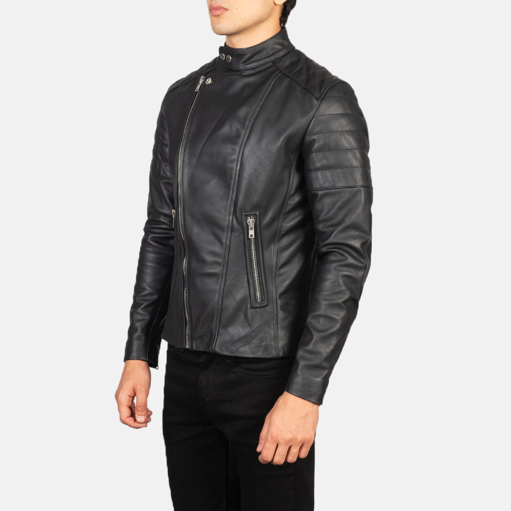 Faisor Black Leather Biker Jacket 2