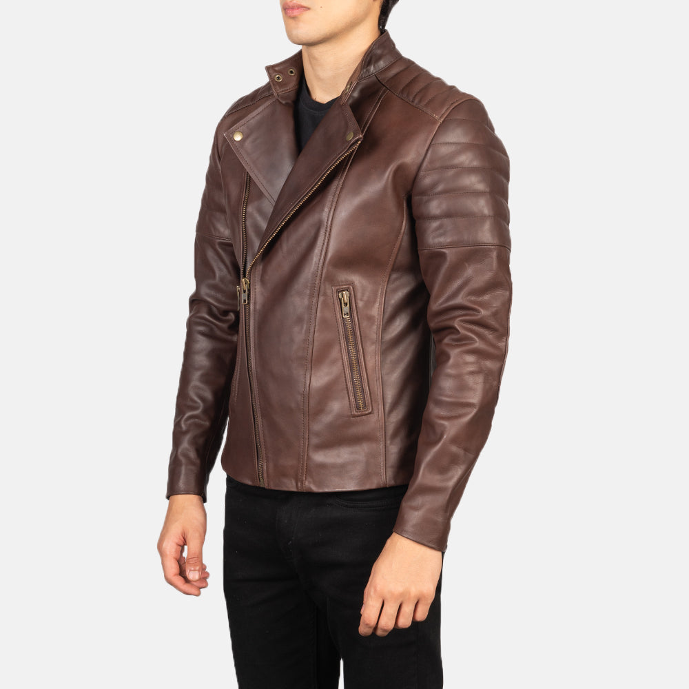 Faisor Brown Leather Biker Jacket 2