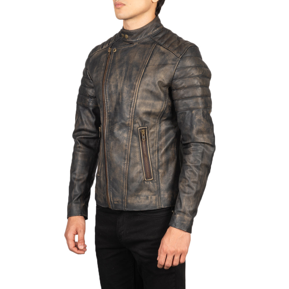 Faisor Distressed Brown Leather Biker Jacket 2