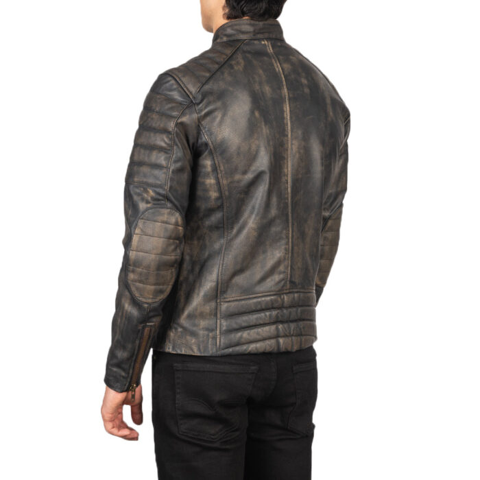 Faisor Distressed Brown Leather Biker Jacket 5