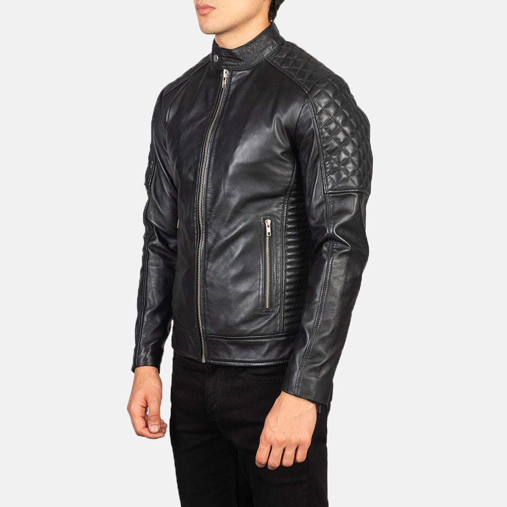 Fernando Quilted Black Leather Biker Jacket 2
