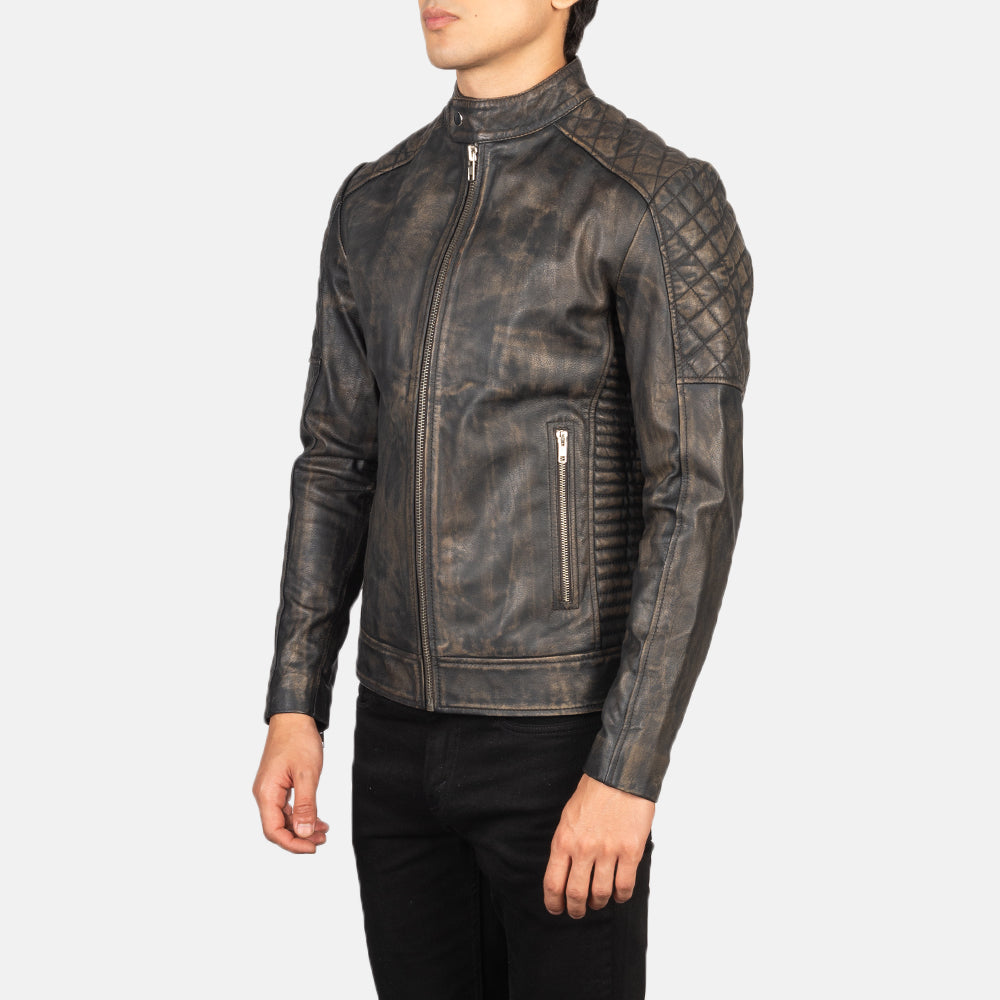 Fernando Quilted Distressed Brown Leather Biker Jacket 2